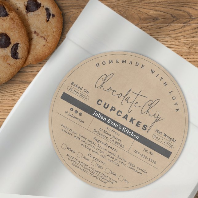 Rústica etiqueta de ley de alimentos para panaderí (Rustic Homemade Bakery Cottage Food Law Label )