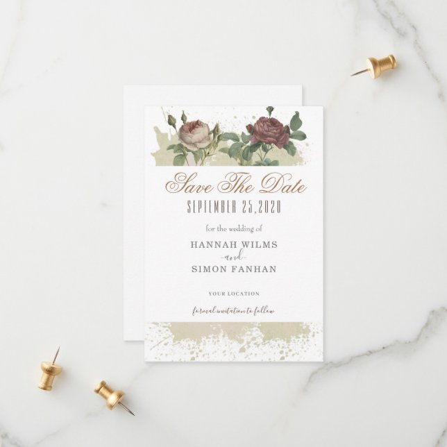 Rústica Floral Borgoña Marsala Guardar La Tarjeta  (Anverso/Reverso In Situ)