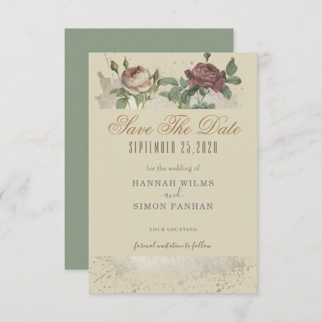 Rústica Floral Borgoña Marsala Guardar La Tarjeta  (Anverso / Reverso)