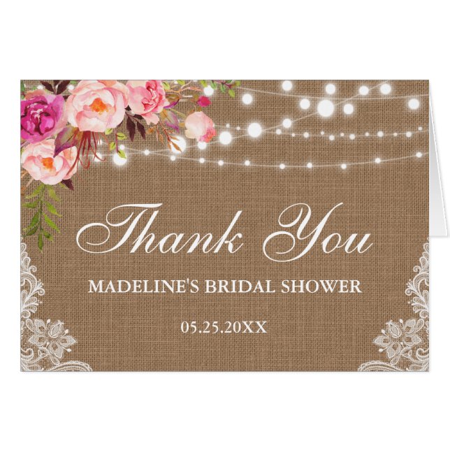 Rústica Floral Bridal Shower Burlap Lace Gracias N (Anverso (Horizontal))