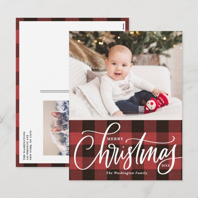 Rústica foto de navidad de seda roja (Anverso / Reverso)