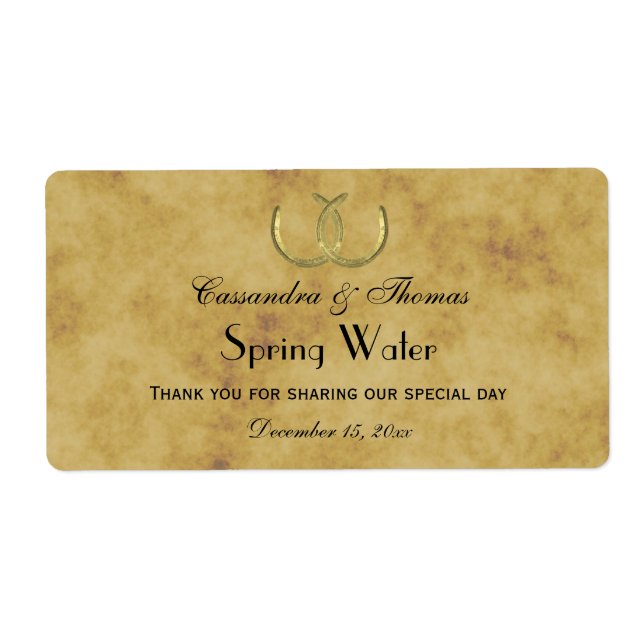 Rústica herradura dorada afligida etiqueta de agua (Frente)