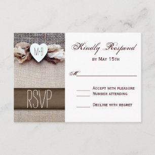 Rústica Impresión Burlap Iniciales Boda RSVP
