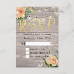 Rústica Madera Floral Cuerdas Ligeras Boda RSVP Re