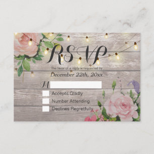 Rústica Madera Floral Cuerdas Ligeras Boda RSVP Re