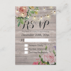 Rústica Madera Floral Cuerdas Ligeras Boda RSVP Re
