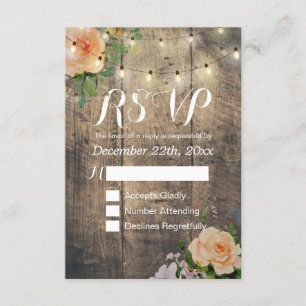 Rústica Madera Floral Cuerdas Ligeras Boda RSVP Re