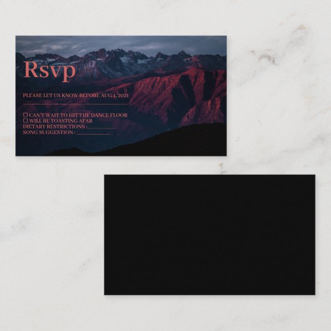 Rústica Montañas Rojas Boda Tarjeta Rsvp (Anverso / Reverso)