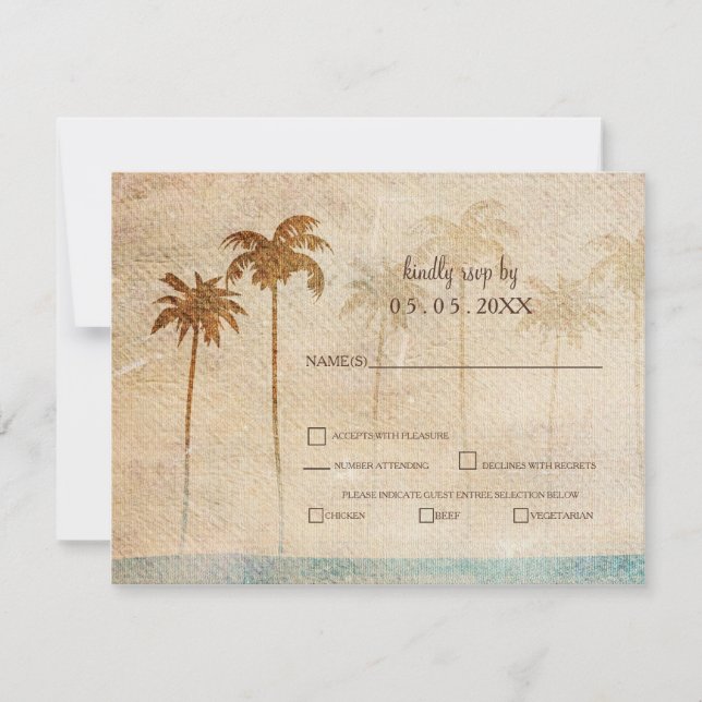 Rústica Palm Trees Beach Wedding rsvp (Anverso)