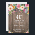 Rústica sorpresa floral 40.ª invitación de cumplea<br><div class="desc">Rústica sorpresa floral 40 cumpleaños Invitación para mujeres. Flor Floral acuática, fondo de madera rústica. Retro Vintage. Cumpleaños de adultos. Mujer Chica Señora Adolescente Bday Bash Invita. 13.º 15.º 16.º 18.º 20.21.30.40.50.60.70.80.90.100. Cualquier edad. Para una mayor personalización, haga clic en el botón "Personalizar" y utilice nuestra herramienta de diseño para...</div>