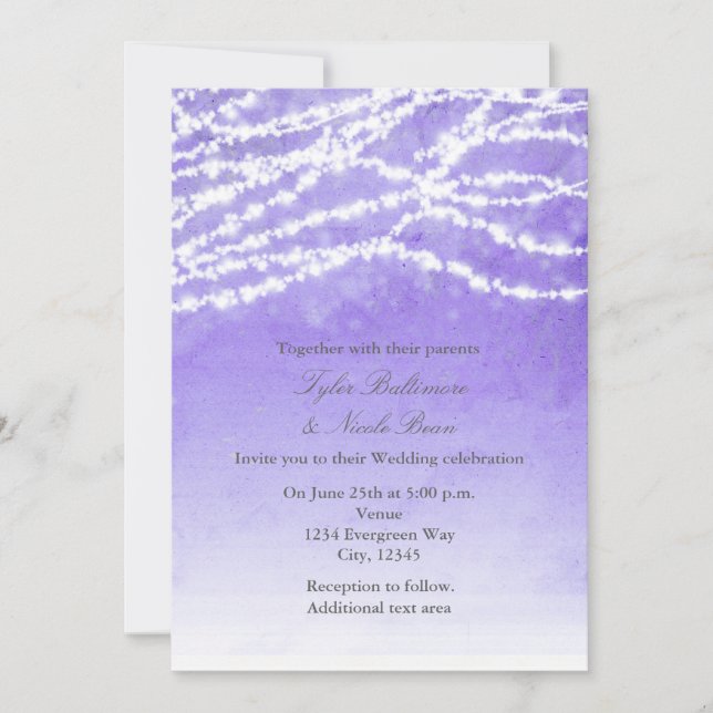 Rústica String ilumina la invitación a la boda púr (Anverso)
