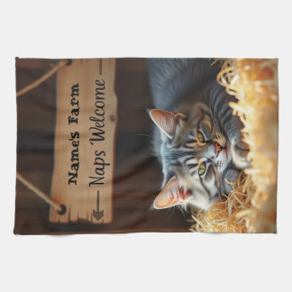 Rústica toalla de cocina de granja de gatos en gra