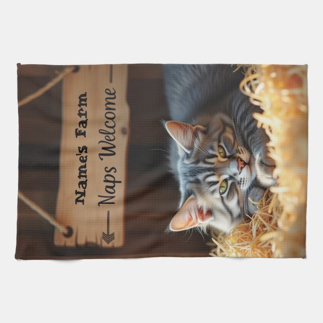 Rústica toalla de cocina de granja de gatos en gra (Horizontal)