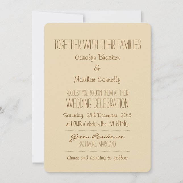 Rústica| Vintage| Invitación Boda beige marrón (Anverso)