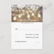 Rústica Wood Lace Mason Jar Lights Wedding RSVP