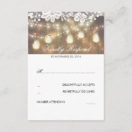 Rústica Wood Lace Mason Jar Lights Wedding RSVP
