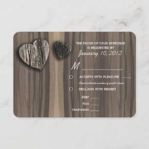 Rústica Wood Tree Bark Heart RSVP con opciones de