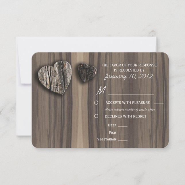 Rústica Wood Tree Bark Heart RSVP con opciones de  (Anverso)