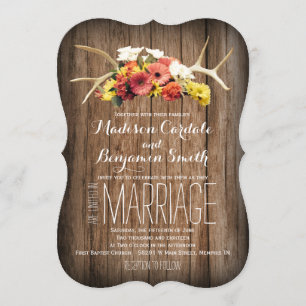 Rústicas Antlers Daisy Wood Wedding Invitaciones