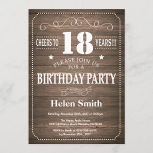 Rústico 18.ª invitación de cumpleaños Retro de cos
