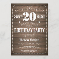 Rústico 20.ª invitación de cumpleaños Retro de cos