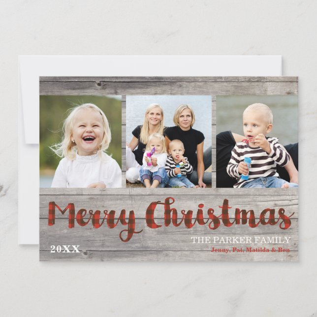 Rústico 3 Navidades de fotografía Tarjeta plana de (Anverso)