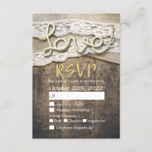 Rústico Amor Rope Burlap Boda RSVP Respuesta