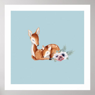 Rústico arte mural de guardería floral de venado