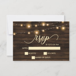Rústico Barn Wood String luces Invitaciones rsvp