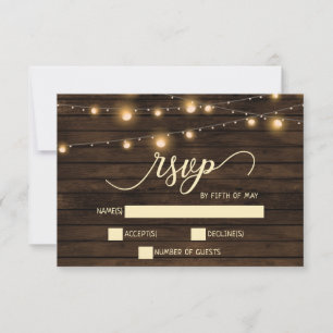 Rústico Barn Wood String luces Invitaciones rsvp