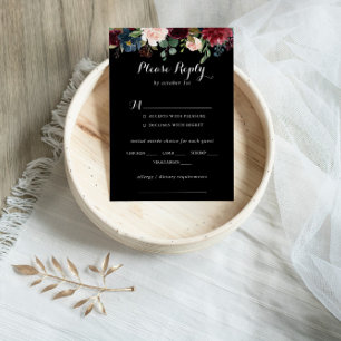 Rústico Boda botánico negro opción de menú RSVP