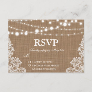 Rústico Boda Burlap String Lights Lace Tarjeta RSV
