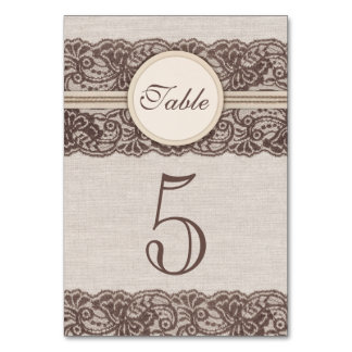 Rústico boda de encaje número de tarjetas Burlap