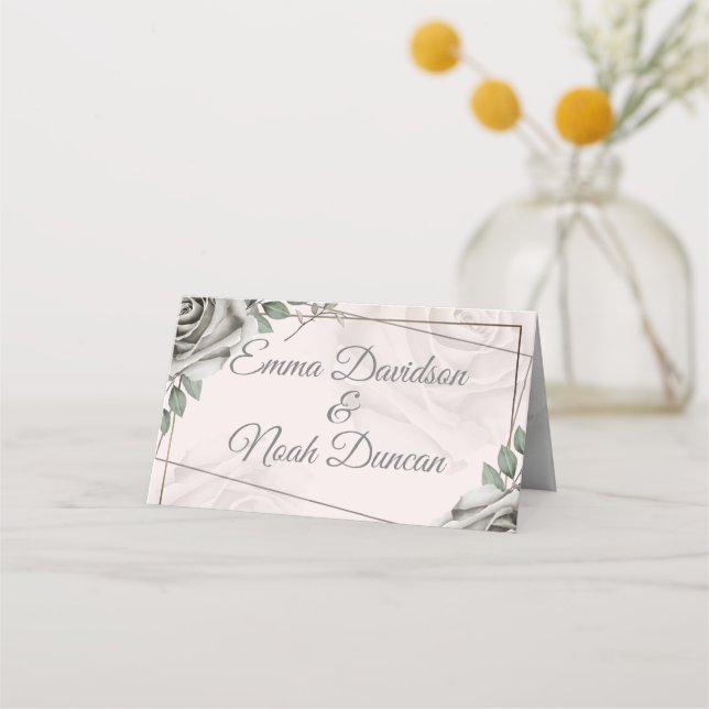 Rústico Boda de rosas blancas Tabla No. Tarjeta de (Anverso)