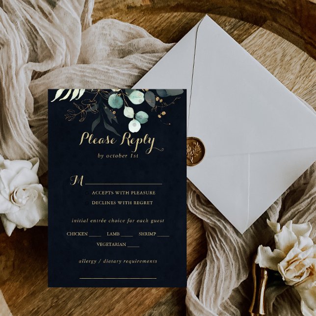 Rústico Boda floral de oro de menú azul Elección R (Subido por el creador)