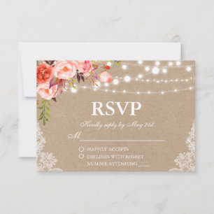 Rústico Boda Kraft Coral Luces Florales Lace RSVP
