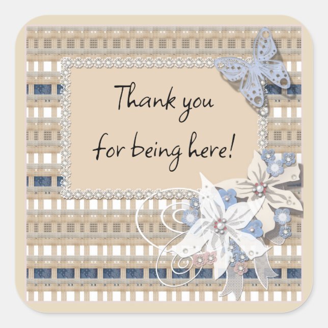 Rústico, boda pegatina cuadrado (Anverso)