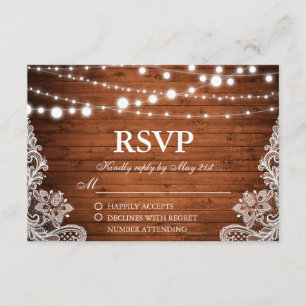 Rústico Boda Wood String Lights Lace RSVP