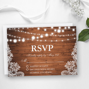 Rústico Boda Wood String Lights Lace RSVP