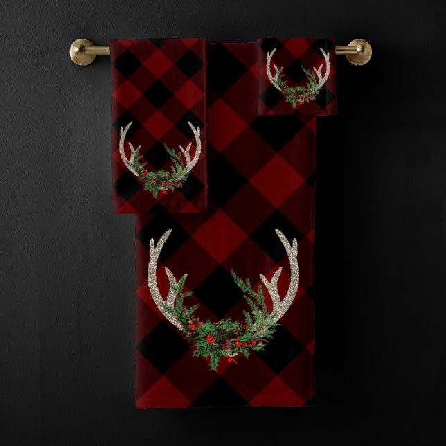 Rústico Boho Deer Antlers | Navidades Plaid Floral (Subido por el creador)