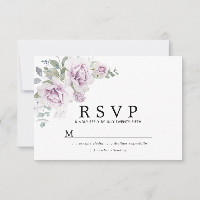 Rústico Boho Rosa morado Floral Quinceanera RSVP (Anverso)