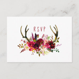 Rústico Burgundy Floral Antlers RSVP opción de ent
