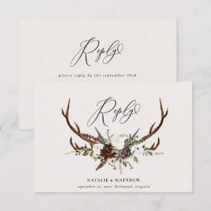 Rústico burgundy floral Stag boda respuesta