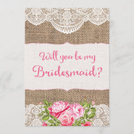 Rústico Burlap Lace ¿Serás mi tarjeta de dama de h