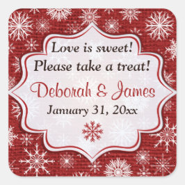 Rústico Burlap Rojo Copos de nieve Pegatina favori