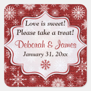 Rústico Burlap Rojo Copos de nieve Pegatina favori