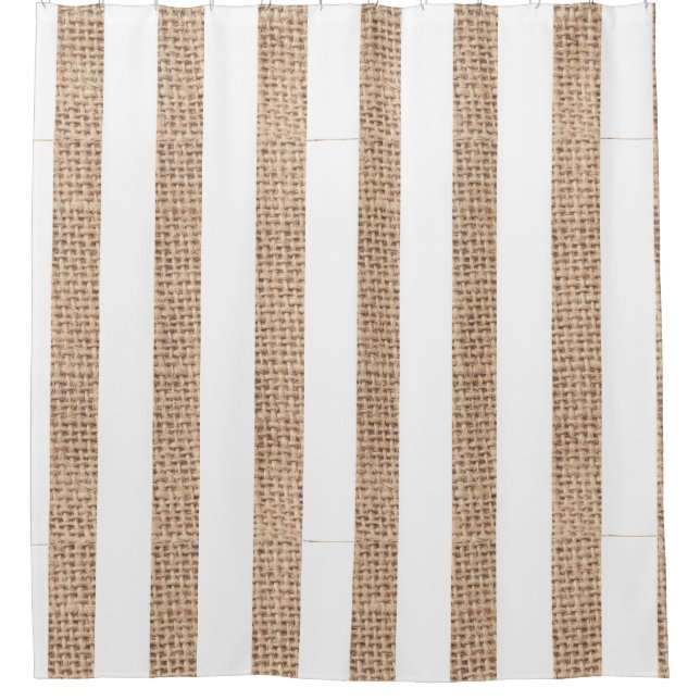 Rústico Burlap Stripes Farmhouse Shower Cortina (Anverso)