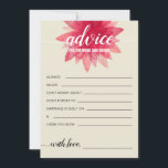 Rústico consejo floral para la ducha nupcial<br><div class="desc">Invite a sus huéspedes a compartir consejos y pensamientos con nuestras modernas y elegantes tarjetas de consejo para duchas de novias. Este diseño presenta un ilustracion acuarela de una flor silvestre rosa rojizo, y una combinación de escritura caligráfica y sans serif con un fondo blanco cremoso. Personaliza con tus propios...</div>