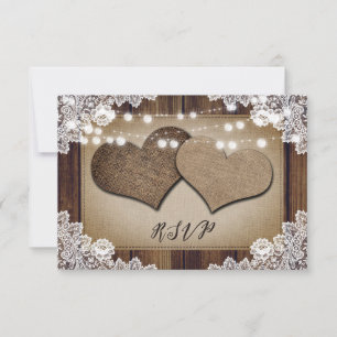 Rústico Corazones de Madera de Lace Wedding RSVP C