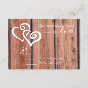 Rústico Country Wood Boards Hearts Wedding RSVP